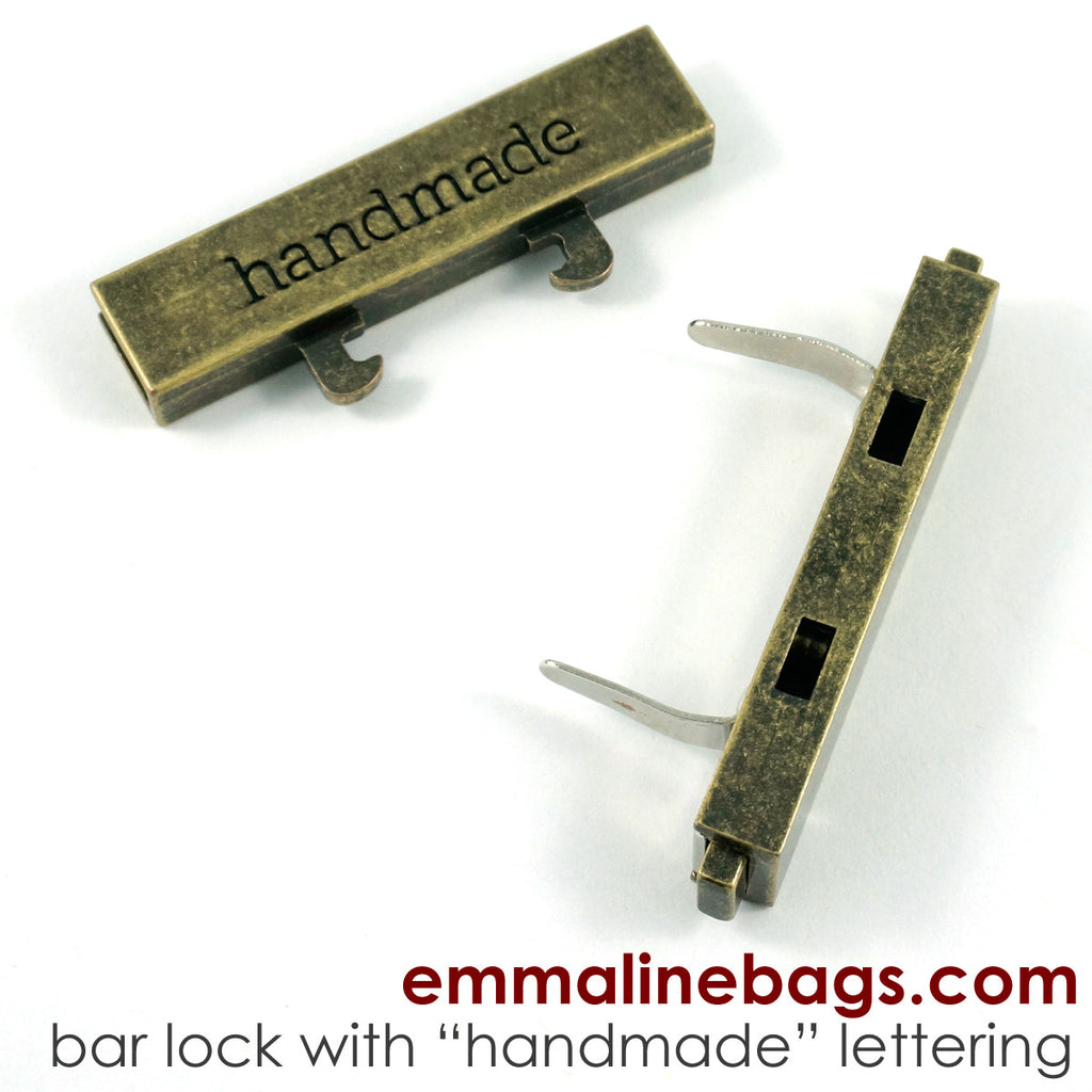 Large Bar Lock with &quot;handmade&quot; Lettering - Antique Brass
