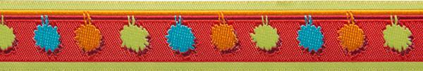 Multi-Colored Pompoms on Red - 7/8&quot; - Odile Bailleoul - PER QUARTER METRE