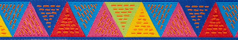 Triangles Pink Blue Yellow - 7/8&quot; - Odile Bailleoul - PER QUARTER METRE