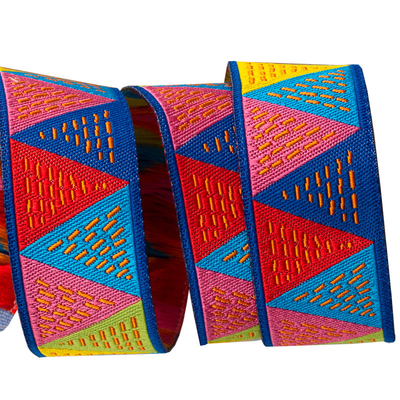 Triangles Pink Blue Yellow - 7/8&quot; - Odile Bailleoul - PER QUARTER METRE