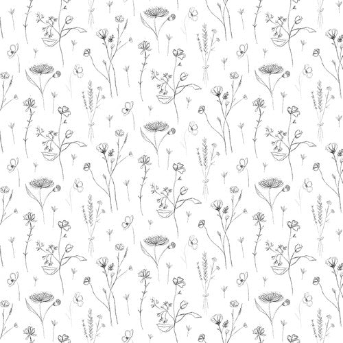 Royal Jelly Sketched Floral White - Jan Archer - PER QUARTER METRE