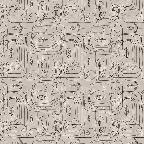 Modern Abstractions Abstract Lines with Leaves Grey - Bentpath Studio - PER QUARTER METRE Modern Abstractions Abstract Lines with Leaves Grey - Bentpath Studio - PER QUARTER METRE