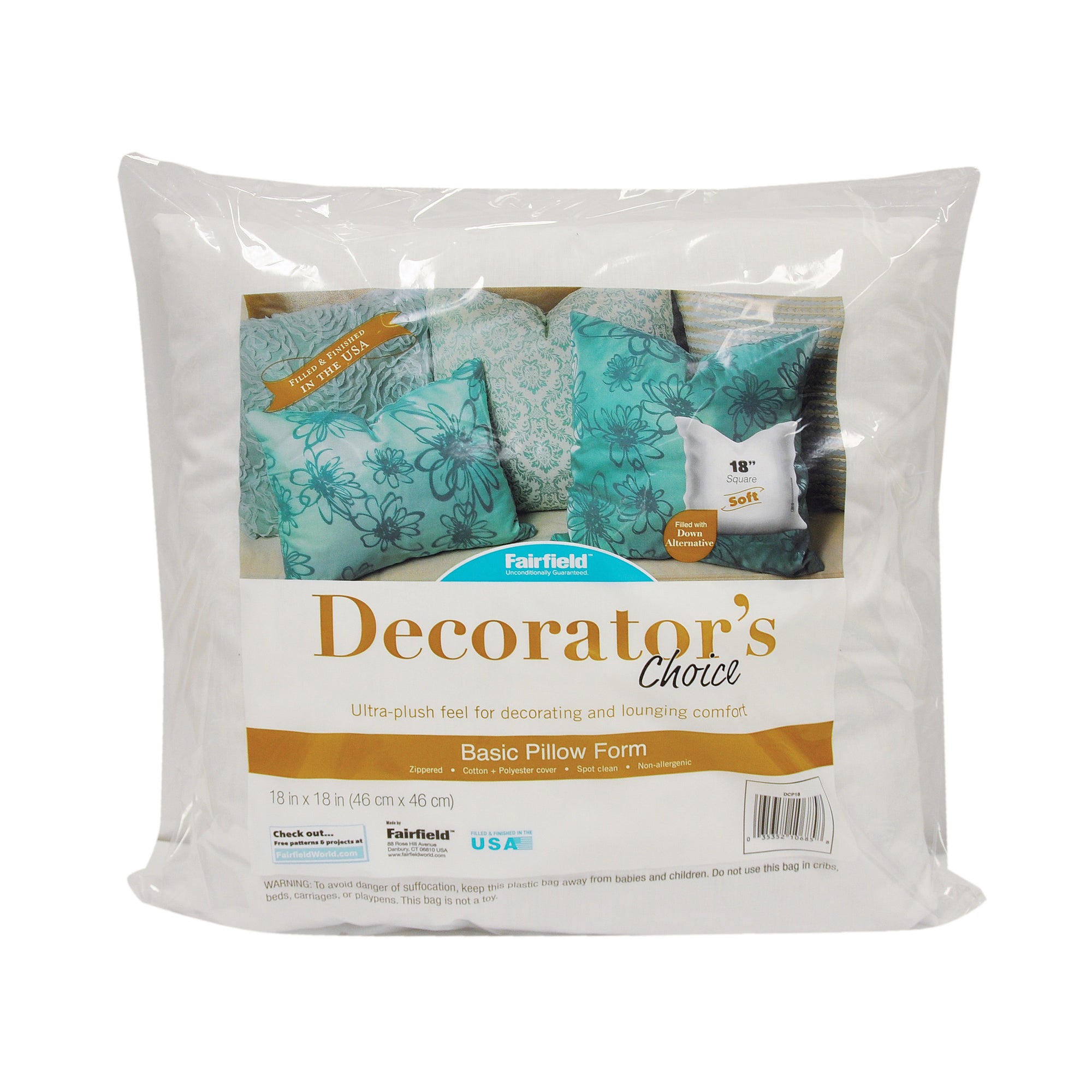 Decorator&#39;s Choice Luxury Pillow Form 100% Polyester Filled 18in x 18in