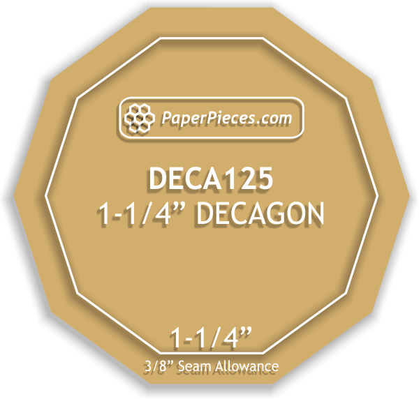 1-1/4&quot; Decagon - 3/8&quot; Seam Acrylic Template