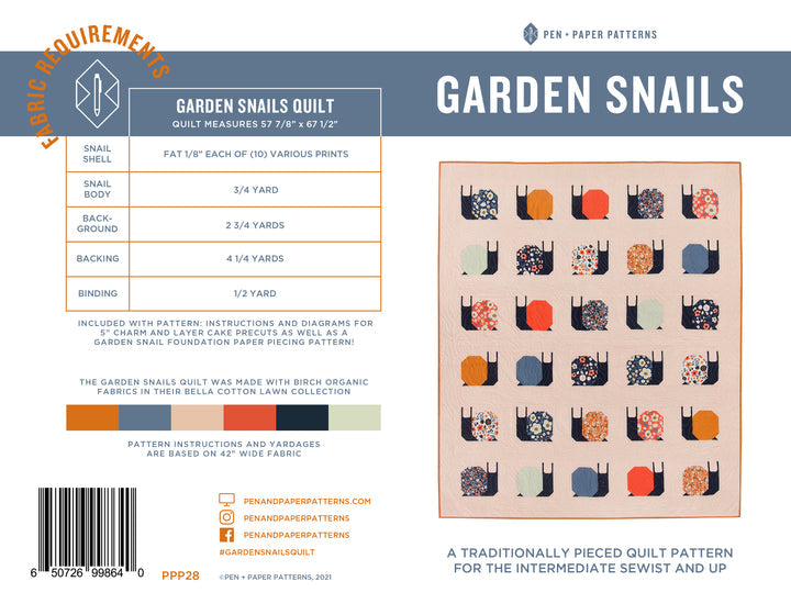 Garden Snails Quilt Printed Pattern