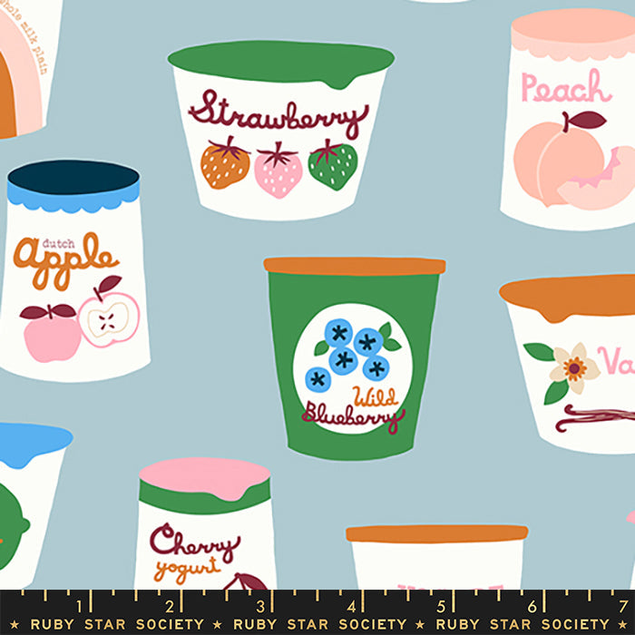 Strawberries &amp; Friends Yogurt Kim Blue - Kimberly Kight  - PER QUARTER METRE
