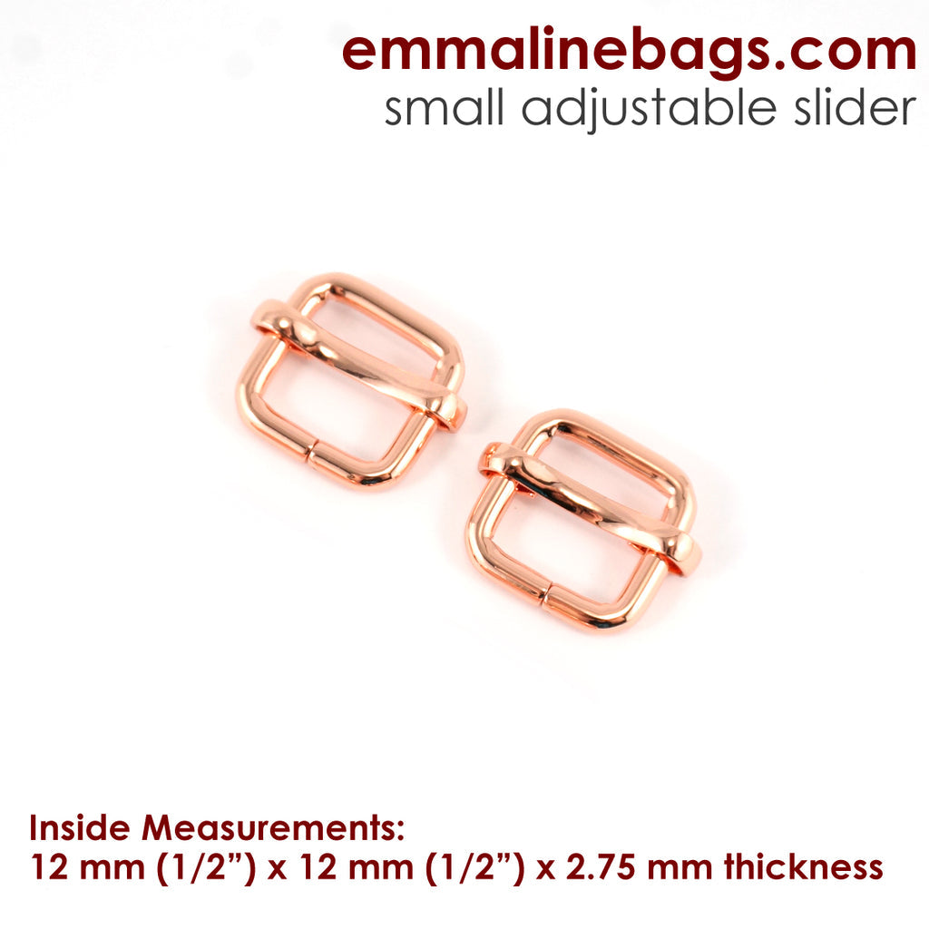 Adjustable Sliders 1/2&quot; Wide 12mm (1/2&quot;) x 12 mm (1/2&quot;) x 2.75 mm thick Rose Gold - 2 Pack