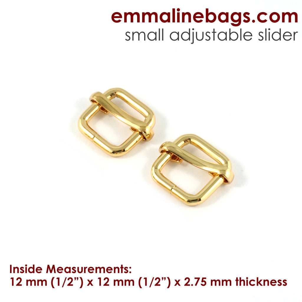 Adjustable Sliders 1/2&quot; Wide 12mm (1/2&quot;) x 12 mm (1/2&quot;) x 2.75 mm thick Gold - 2 Pack