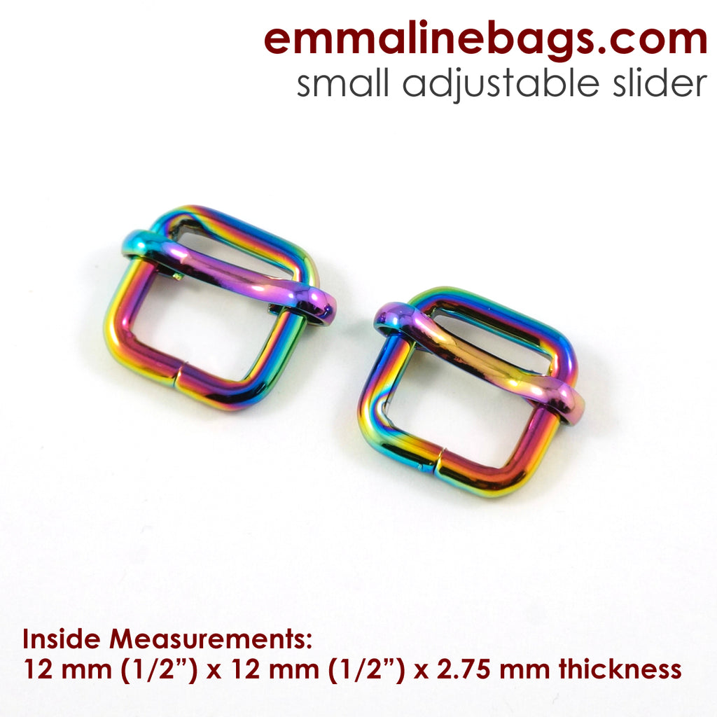 Adjustable Sliders 1/2&quot; Wide 12mm (1/2&quot;) x 12 mm (1/2&quot;) x 2.75 mm thick Iridescent Rainbow - 2 Pack