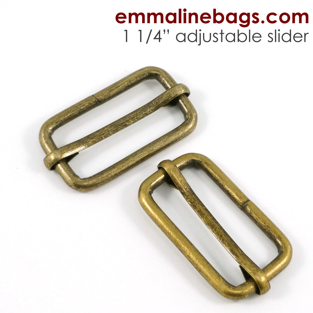 Adjustable Sliders 1 1/4&quot; 34 mm (1 1/4&quot;) x 16 mm (5/8) x 3.75 mm thick Antiques Brass - 2 Pack