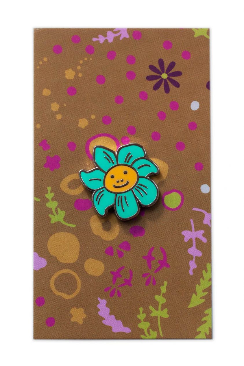 Smiling Flower in Teal Enamel Pin