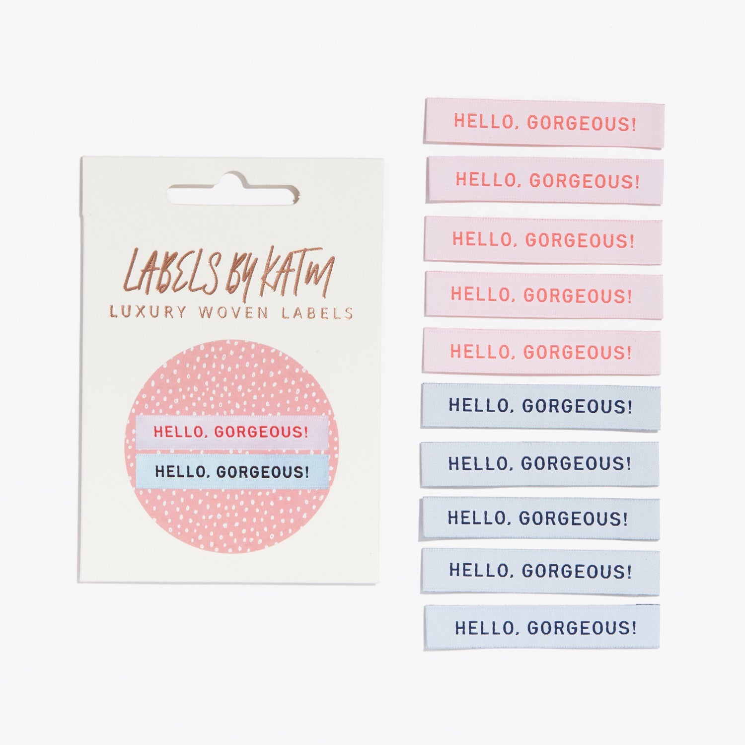 &#39;Hello Gorgeous&#39; Woven Labels - 10 labels per pack