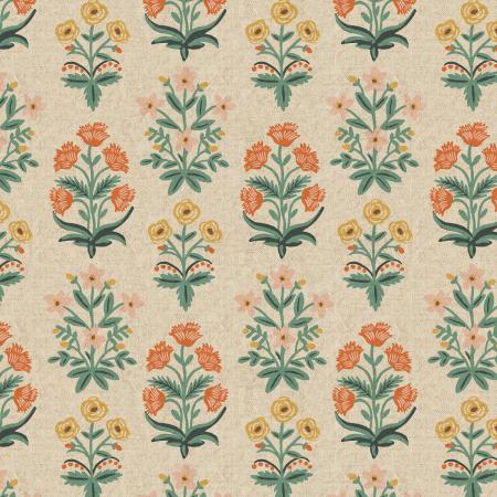Rifle Paper Co. Camont Mughal Rose Unbleached Red Canvas  - Cotton + Steel - PER QUARTER METRE